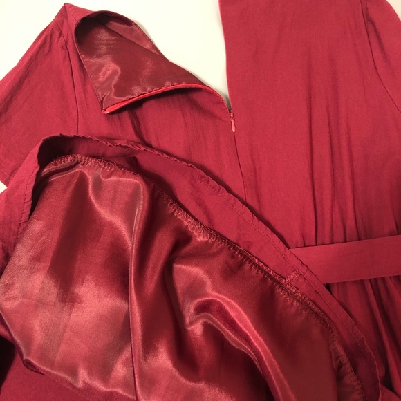 Wine A-line Short Sleeve Dress - Picture 6 of 7